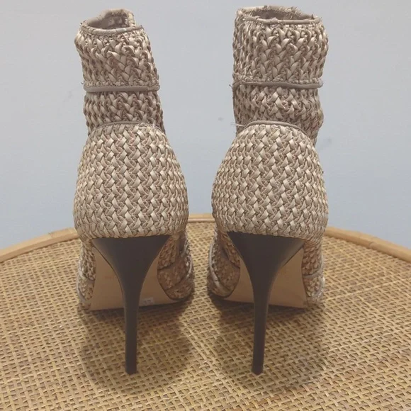 Aldo Call it Spring Woven Fabric Weave Heeled Ankle Booties Tan Women's size 7.5 - Picture 5 of 8